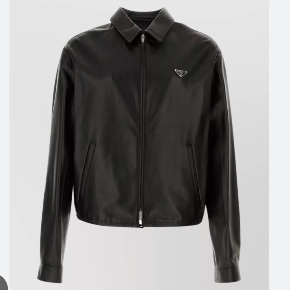 Prada Black Nappa Leather Collar Zip Jacket